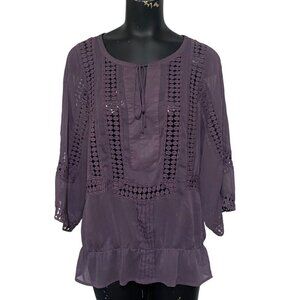 Daniel Rainn Purple Chiffon Tunic Top Lace Detail Size Large